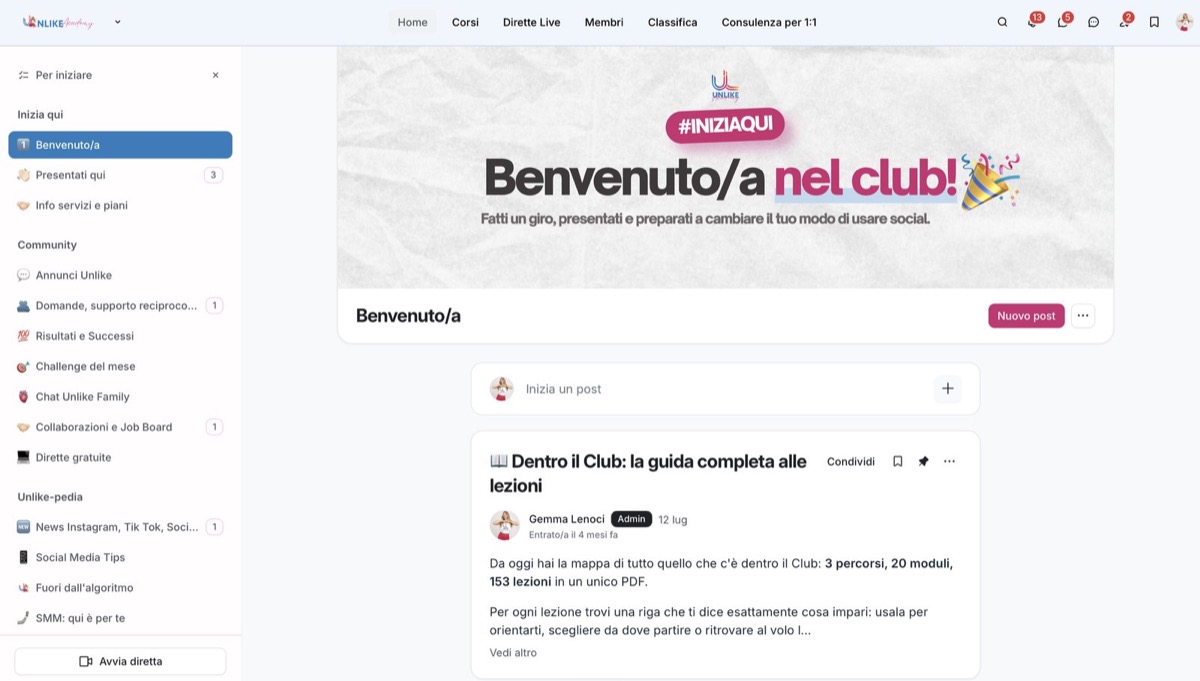 Il Club di Unlike Academy visto da dentro: corsi, dirette e community
