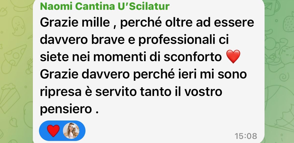 Messaggio di Naomi: oltre a essere brave e professionali ci siete nei momenti di sconforto